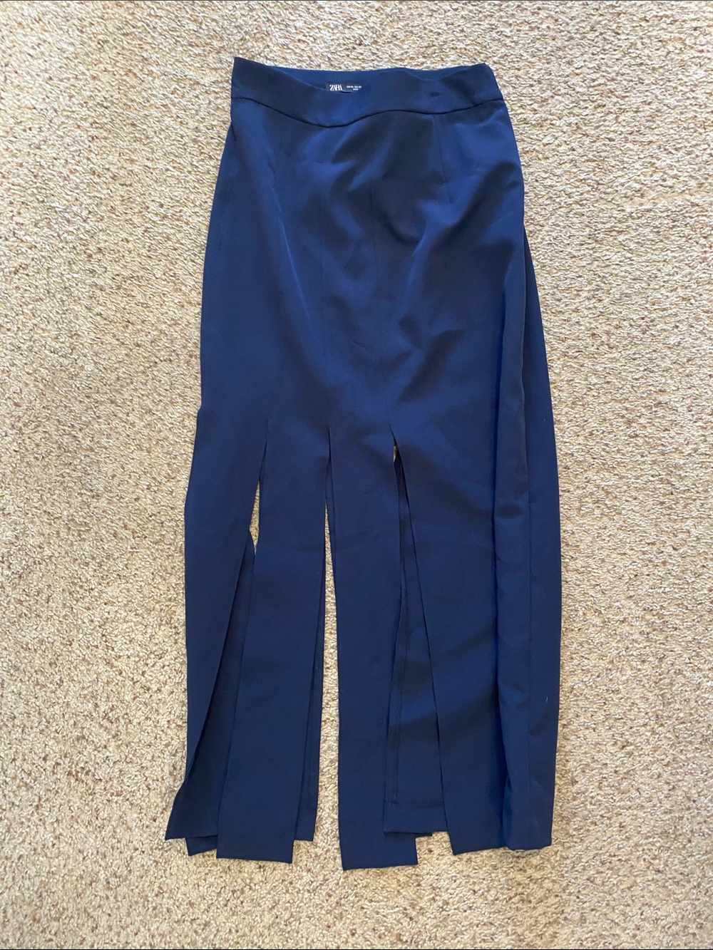 Zara Navy Blue Maxi Skirt with Front Slits